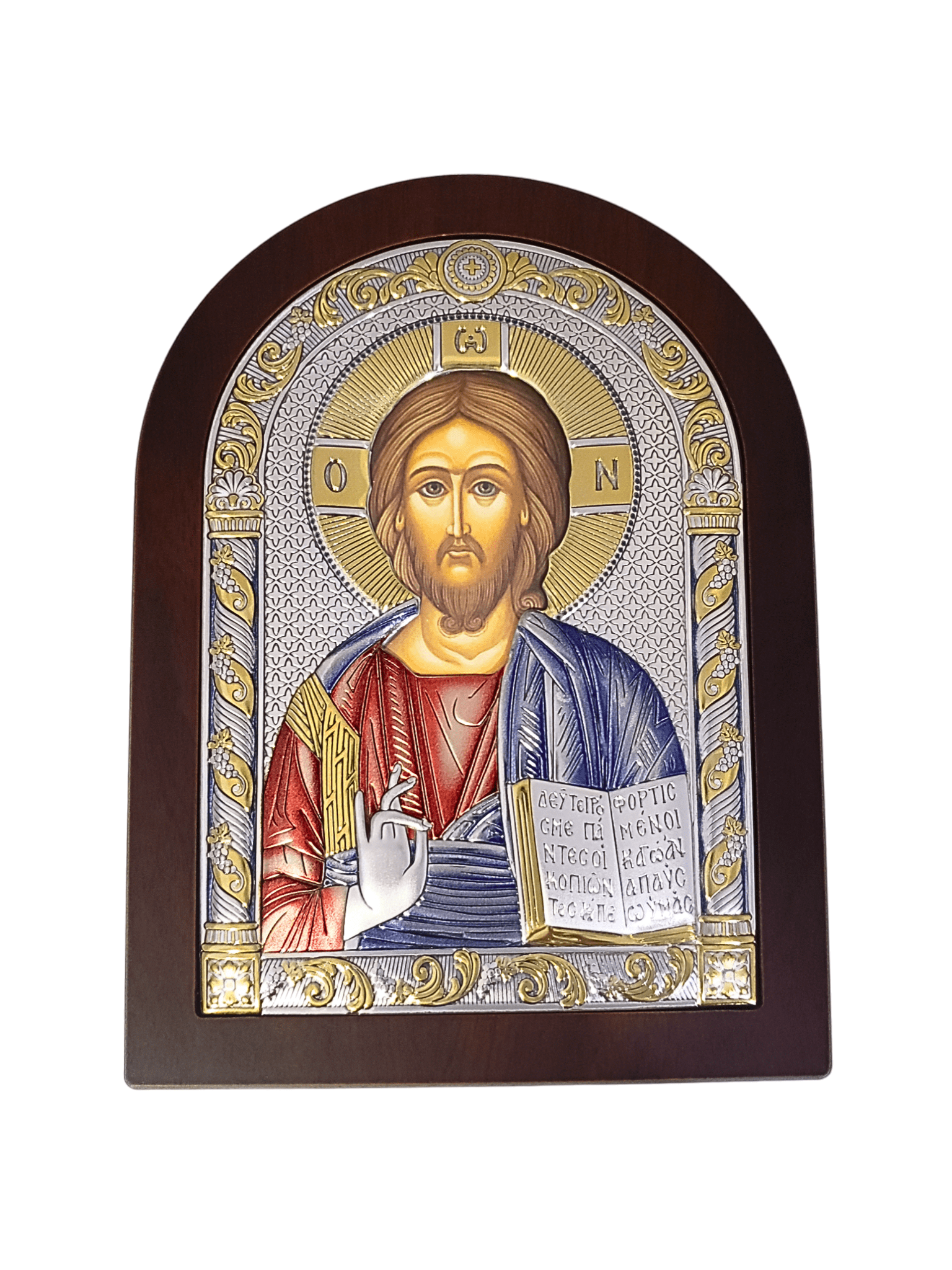 Adorno Italiano de Prata Cristo Pantocrator Colorido 14 cm x 19,5 cm-TerraCotta Arte Sacra