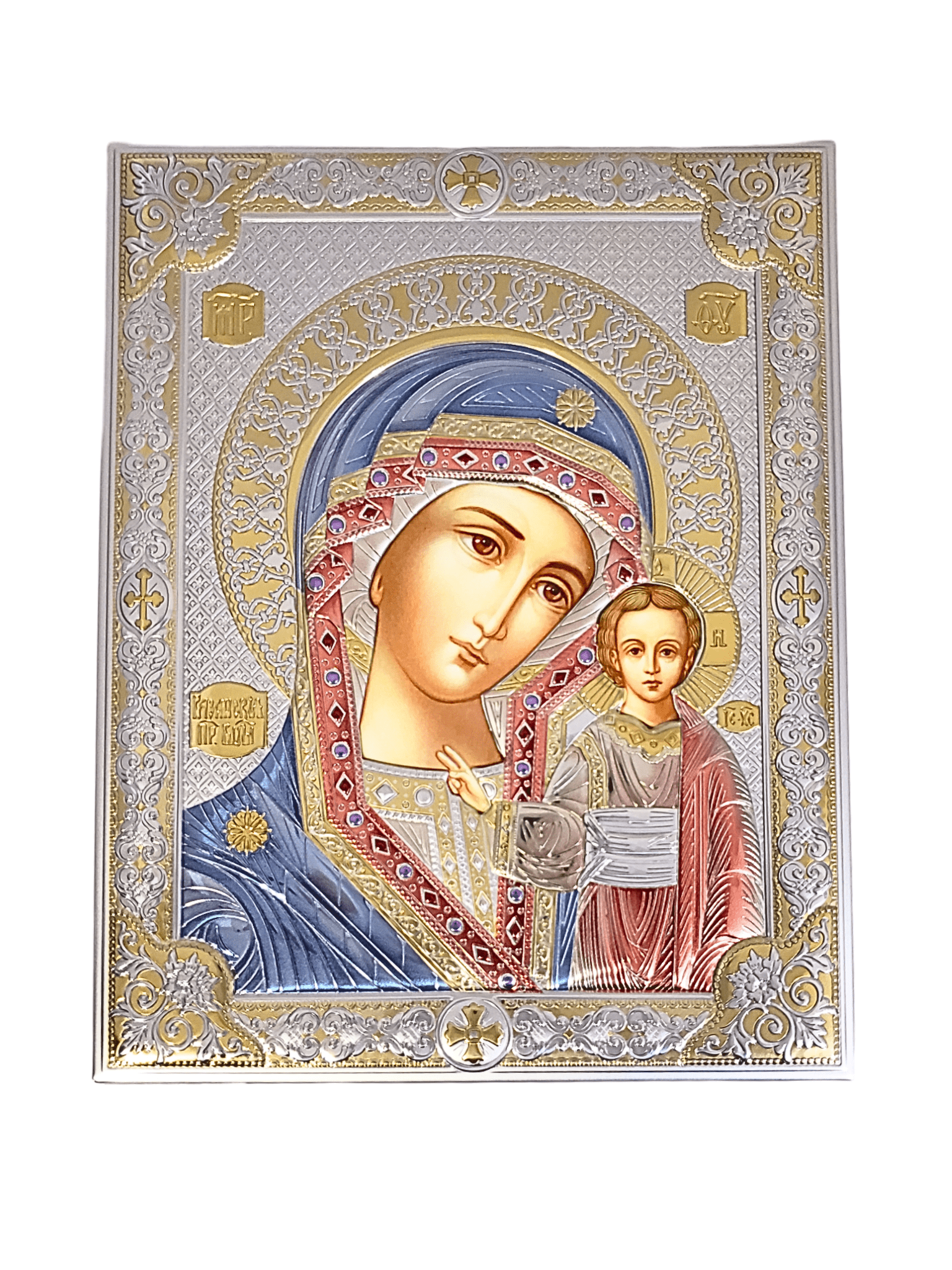 Adorno Italiano de Prata Ícone Nossa Senhora de Kazan Colorido 16 cm x 20 cm-TerraCotta Arte Sacra