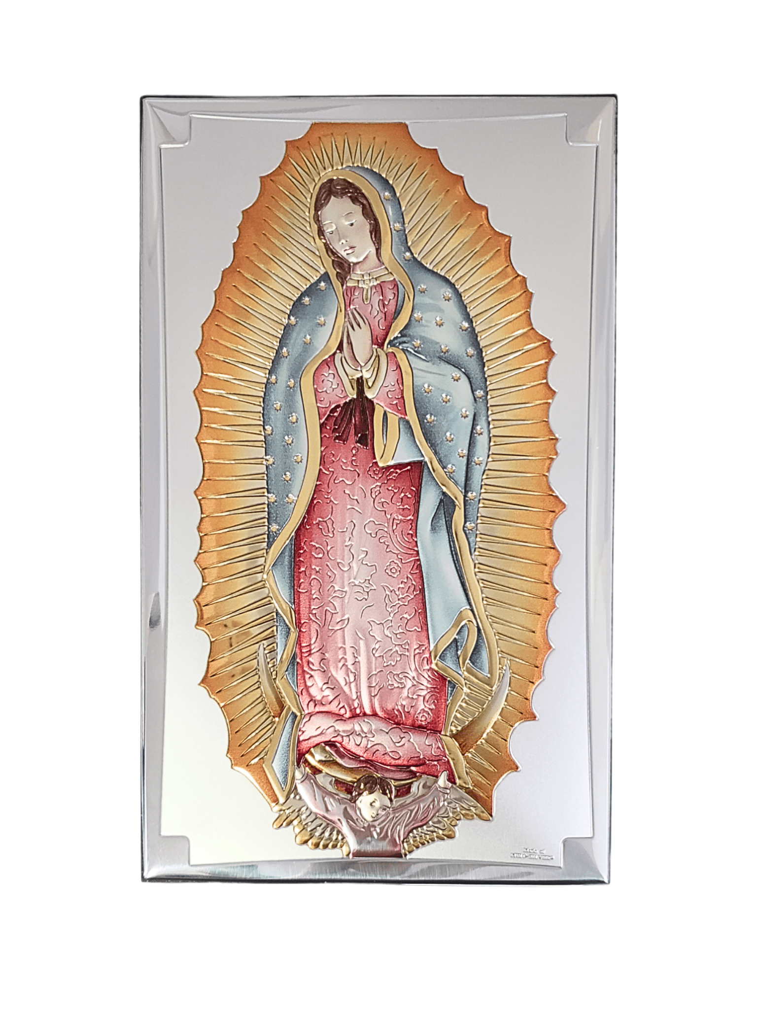 Adorno Italiano de Prata Nossa Senhora de Guadalupe Colorido 12 cm x 20 cm-TerraCotta Arte Sacra