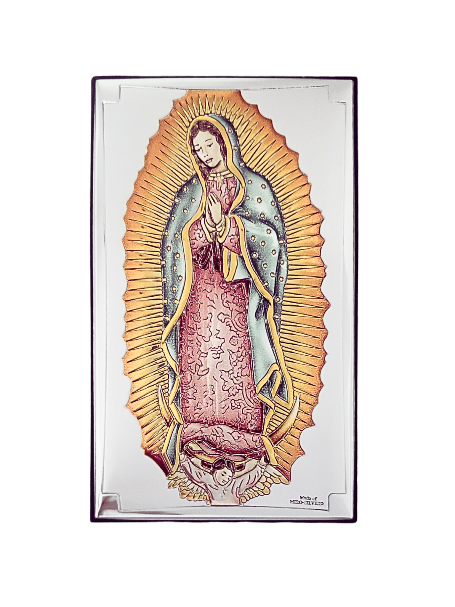 Adorno Italiano de Prata Nossa Senhora de Guadalupe Colorido 6,5 cm x 11 cm-TerraCotta Arte Sacra