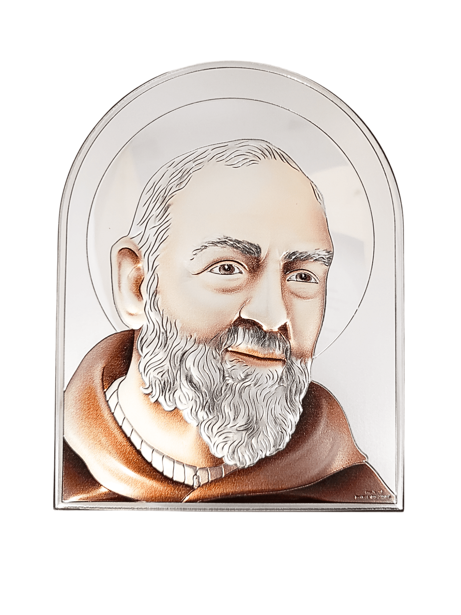 Adorno Italiano de Prata Padre Pio 13 cm x 17 cm-TerraCotta Arte Sacra