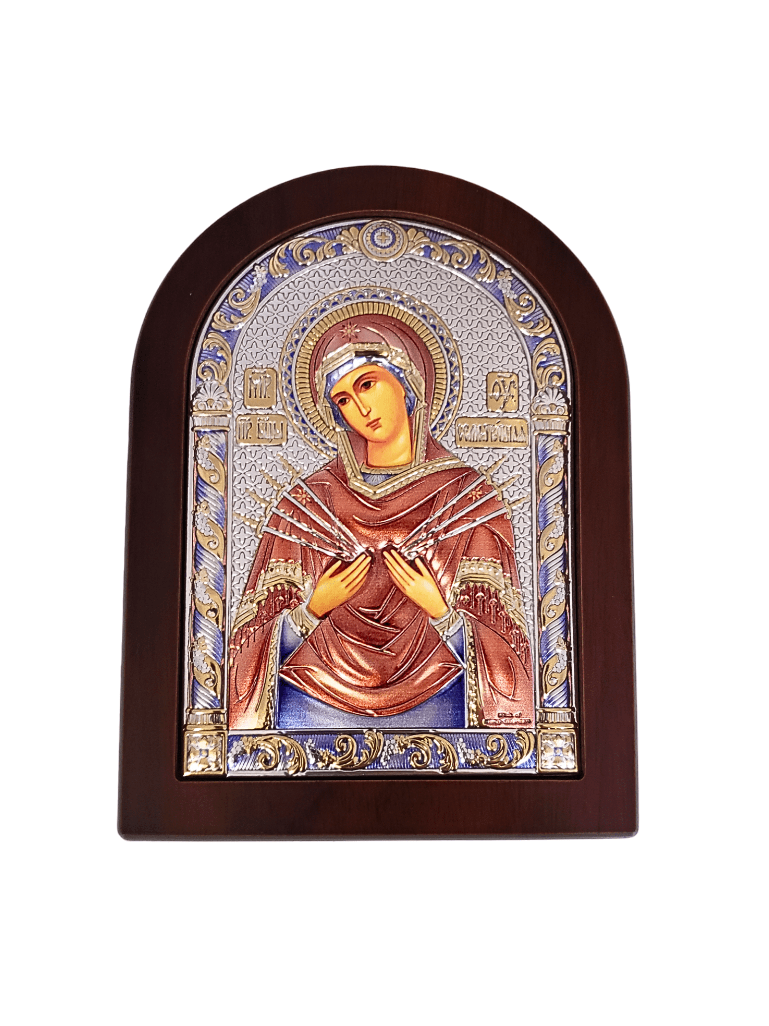 Adorno Italiano de Prata ícone Nossa Senhora das Dores Colorido 11,5 cm x 16 cm-TerraCotta Arte Sacra