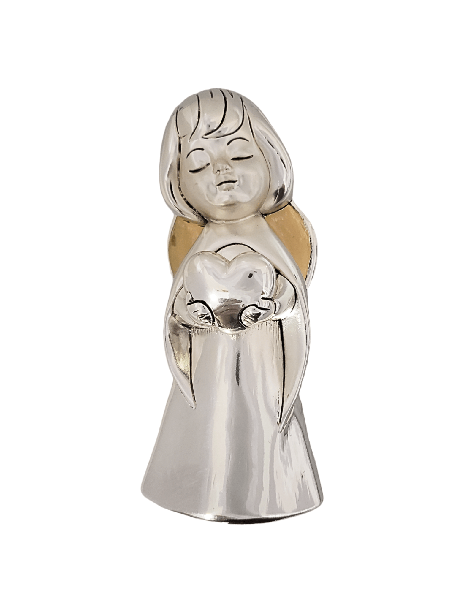 Anjo Italiano com Coração Acabamento em Prata 15 cm x 6 cm-TerraCotta Arte Sacra