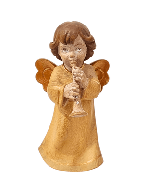 Anjo da Guarda Bege com Corneta em Madeira 10 cm-TerraCotta Arte Sacra