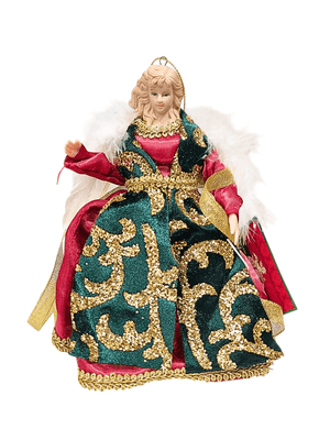 Anjo para Topo de Árvore Veste Vermelha e Verde 17 cm-TerraCotta Arte Sacra