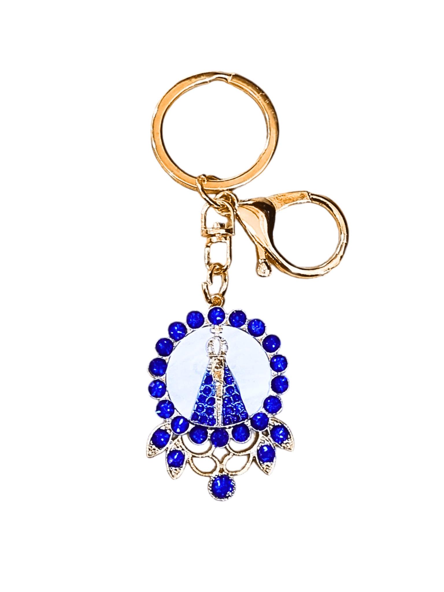 Chaveiro Dourado Nossa Senhora Aparecida com Strass Azul-TerraCotta Arte Sacra