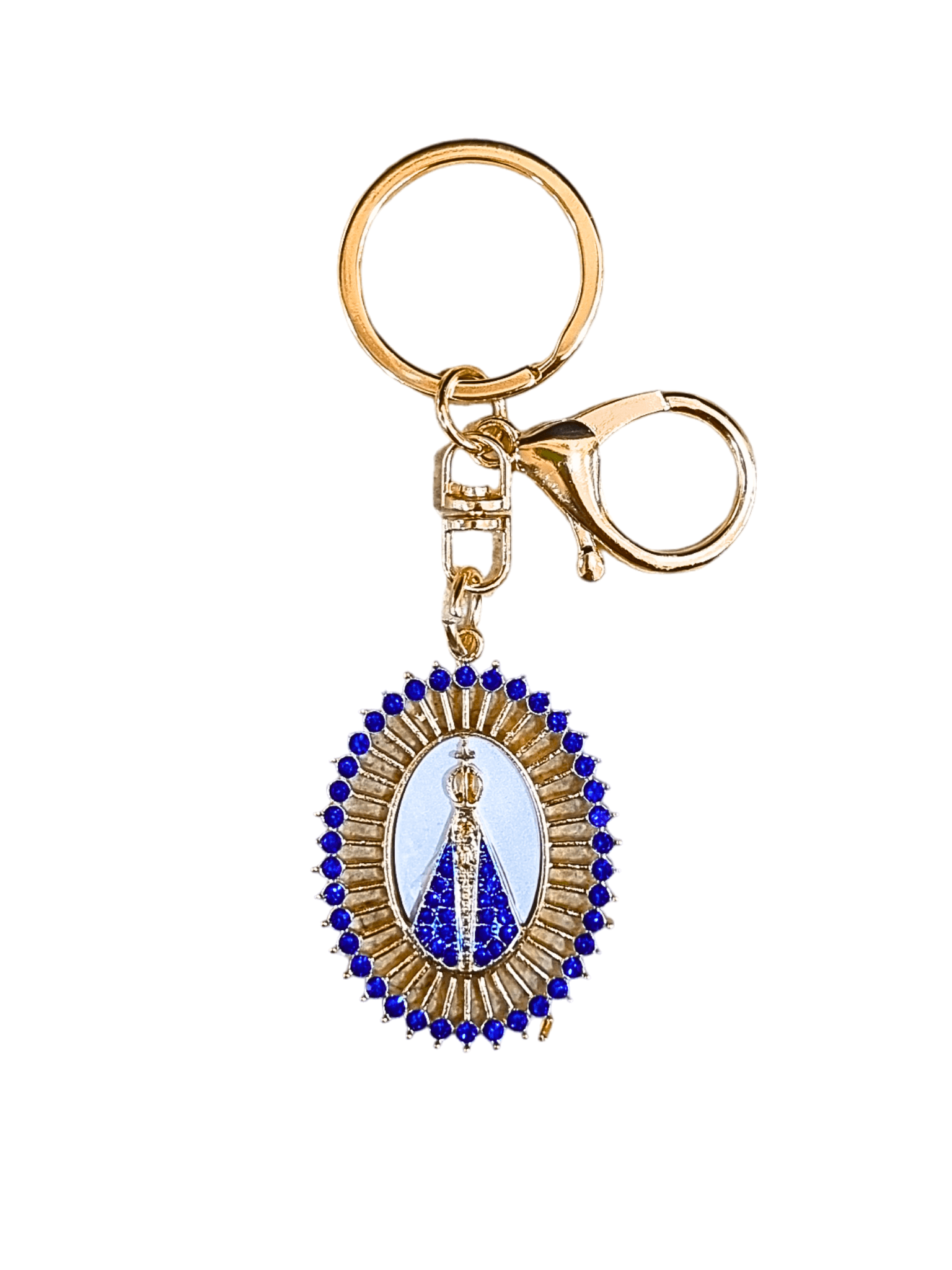 Chaveiro Dourado Oval Aparecida com Fundo Estilo Madrepérola-TerraCotta Arte Sacra