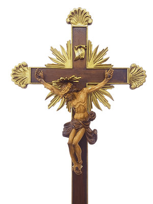 Crucifixo de Madeira com Ponteira Raios e Resplendor 1,70 m-TerraCotta Arte Sacra