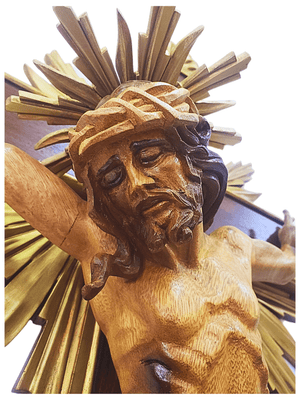 Crucifixo de Madeira com Ponteira Raios e Resplendor 1,70 m-TerraCotta Arte Sacra