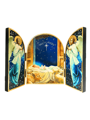 Ícone Renascentista Russo Jesus com seus Anjos 22 x 35 cm-TerraCotta Arte Sacra