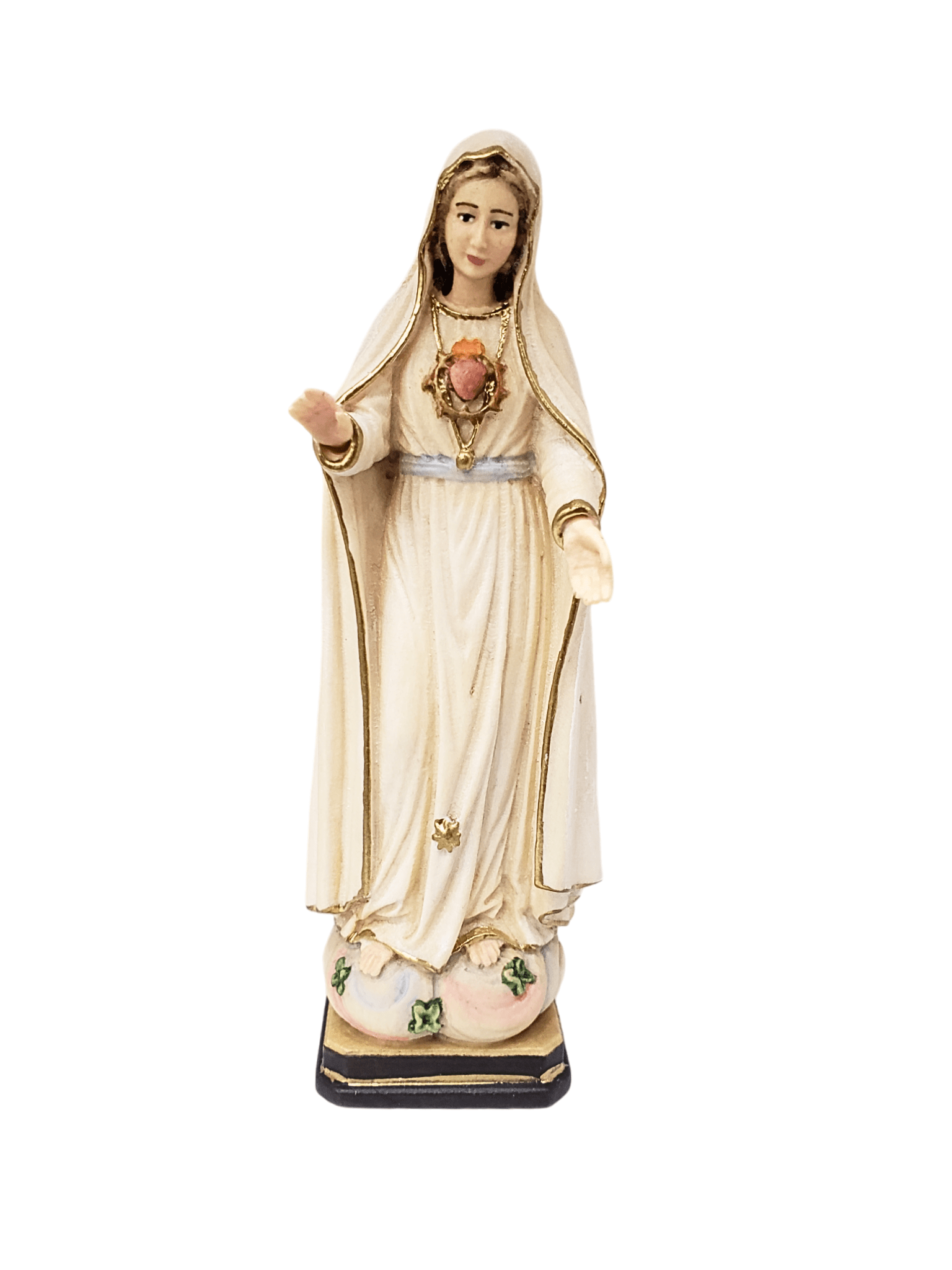 Imagem Italiana em Madeira Imaculado Coração de Fátima 15 cm-TerraCotta Arte Sacra