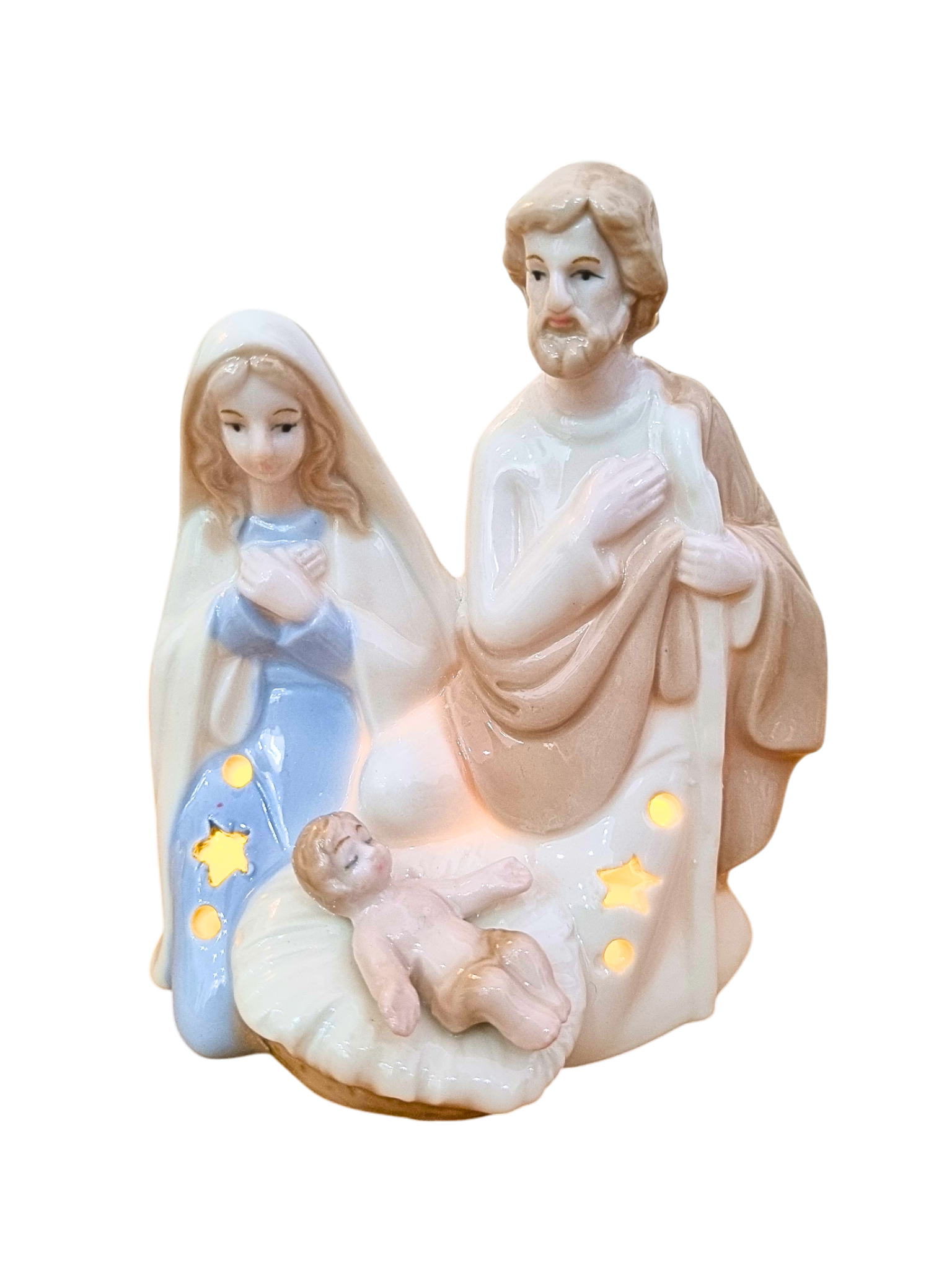 Imagem Sagrada Família em Porcelana com LED 11 cm-TerraCotta Arte Sacra