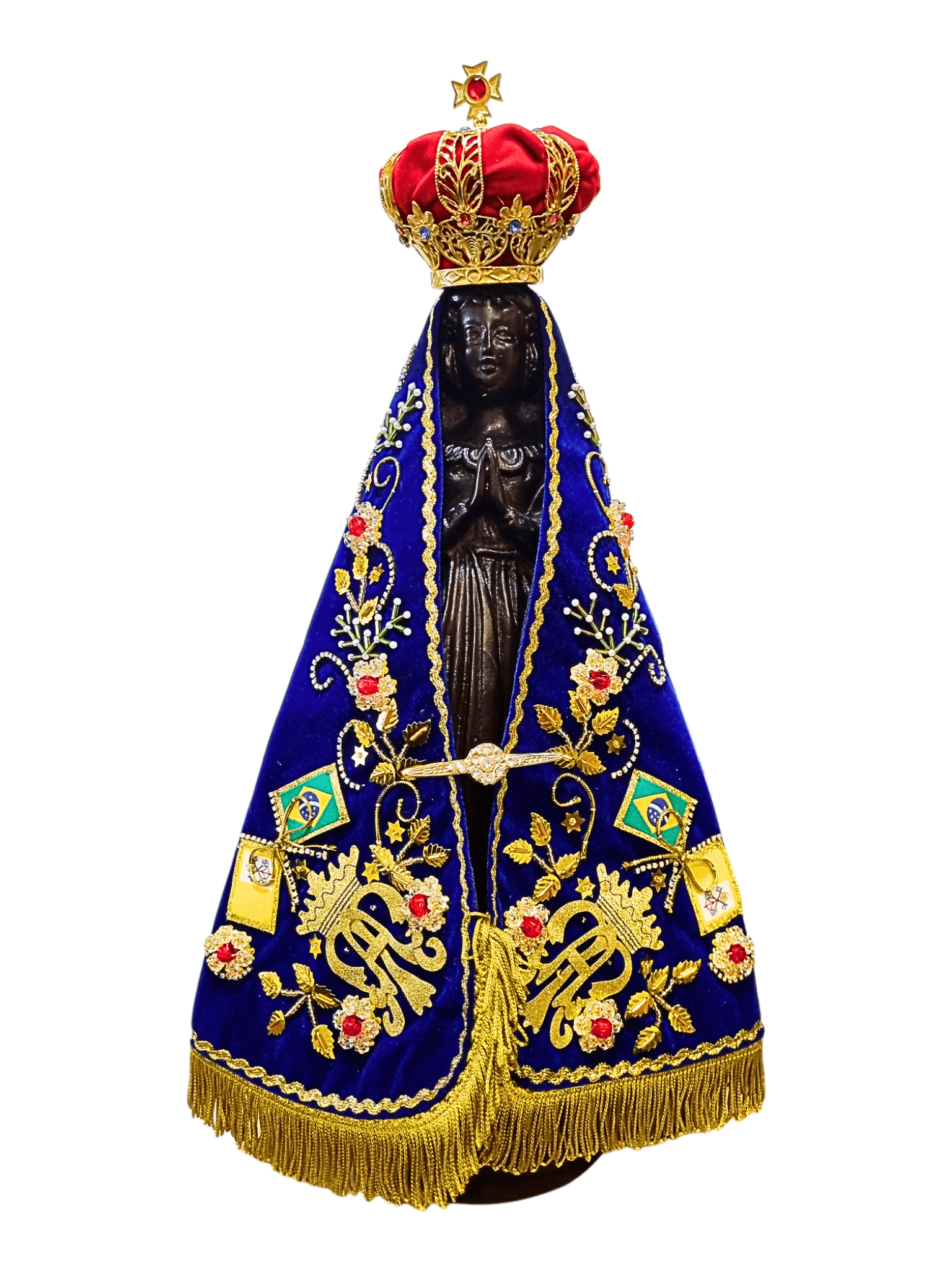 Imagem de Nossa Senhora Aparecida Fac-Símile em Madeira com Manto Coroação 45 cm-TerraCotta Arte Sacra