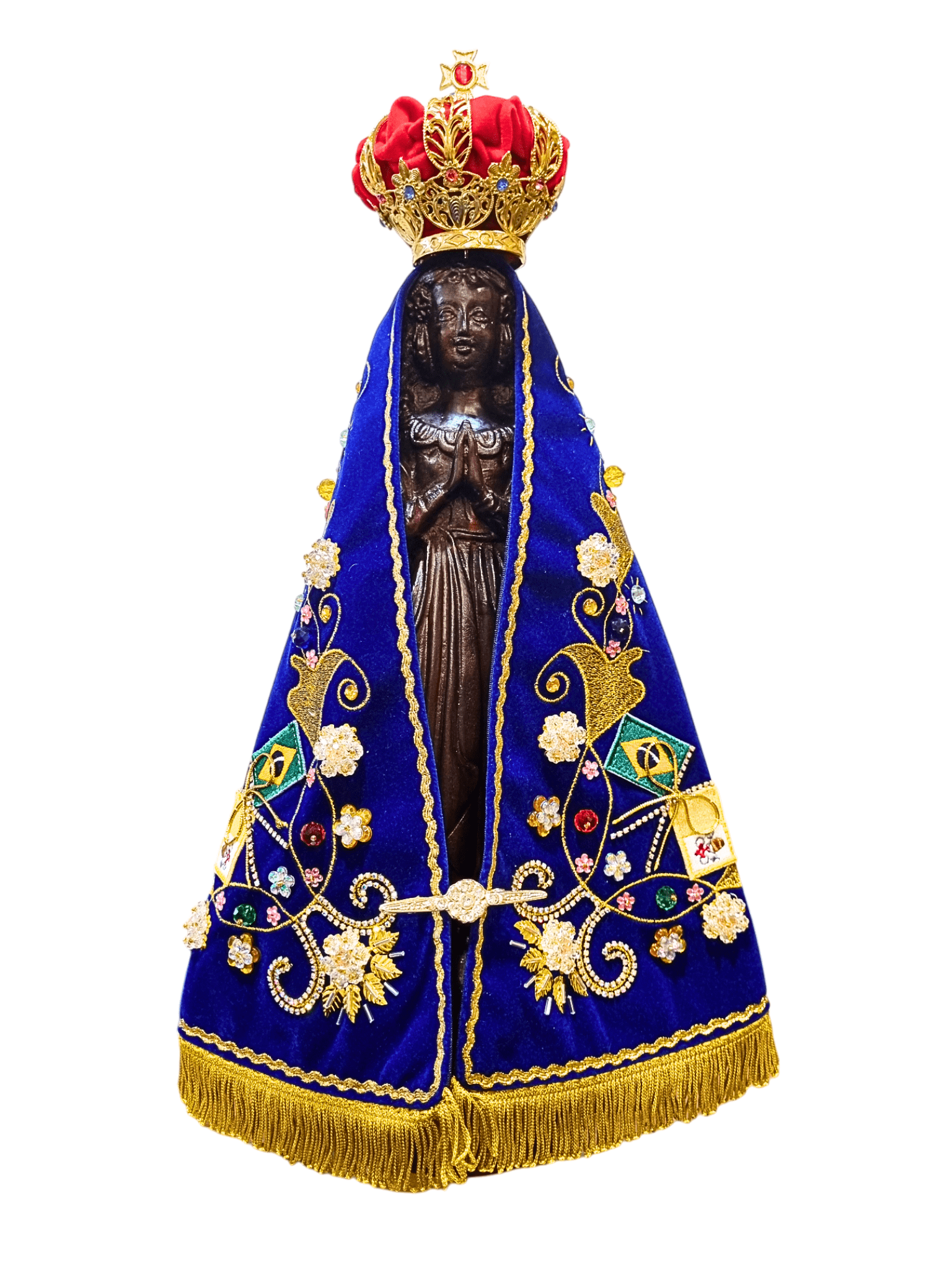 Imagem de Nossa Senhora Aparecida Fac-Símile em Madeira com Manto Oficial Flor Rosa 45 cm-TerraCotta Arte Sacra