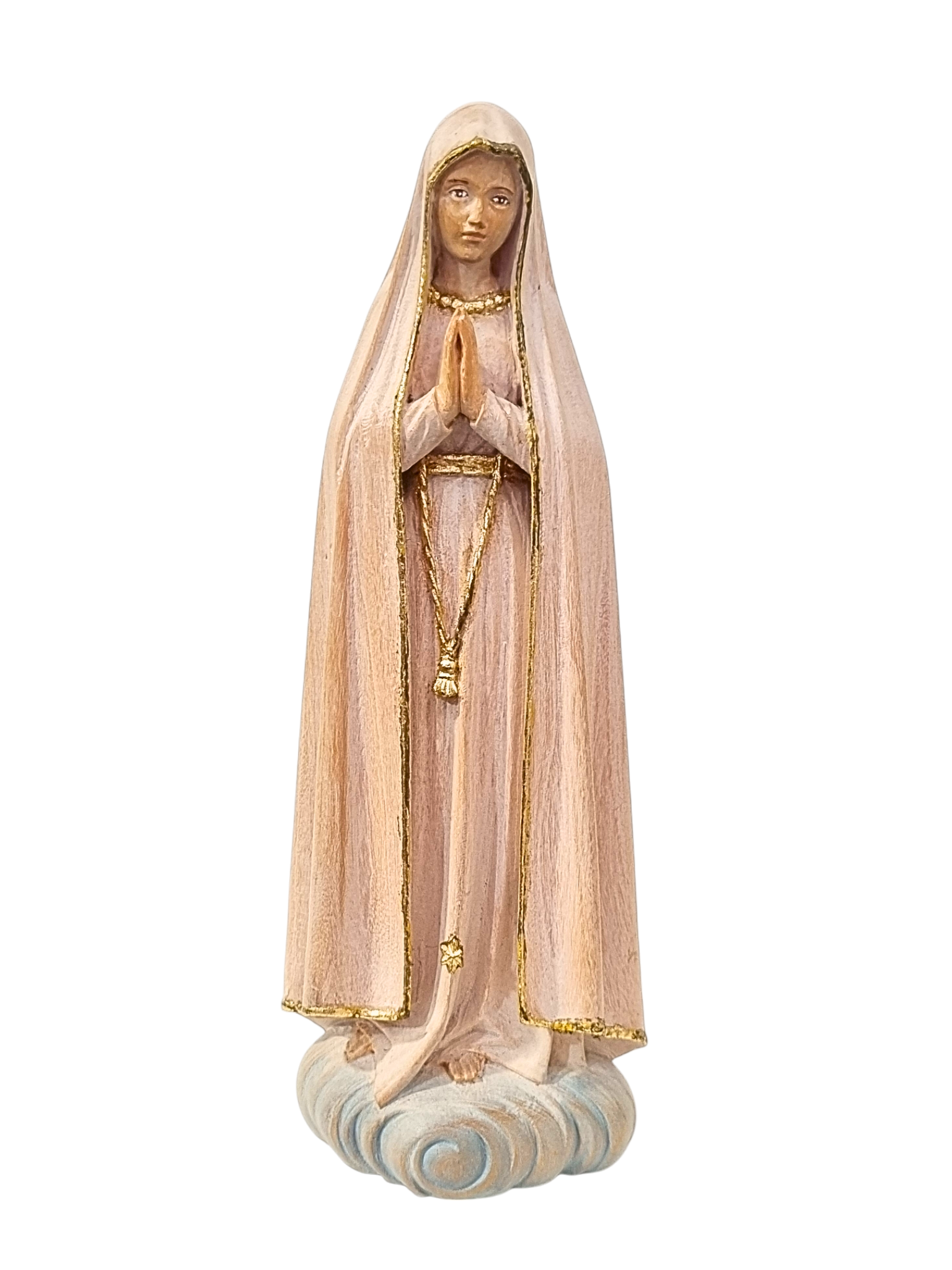 Imagem de Nossa Senhora de Fátima em Madeira Colorida 22 cm-TerraCotta Arte Sacra