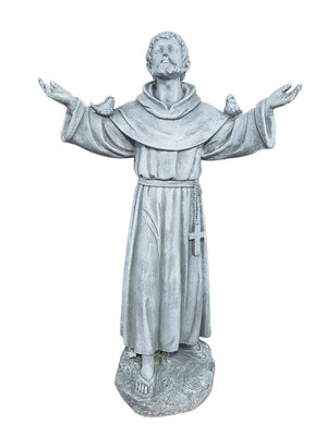 Imagem de São Francisco com Pássaros em Resina Estilo Pedra 62 cm-TerraCotta Arte Sacra