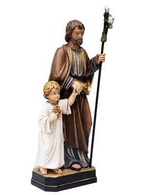 Imagem de São José com Jesus em Madeira Italiana 30 cm-TerraCotta Arte Sacra