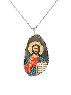 Medalha de Ágata com Ícone Jesus Pantocrator Made in Rússia-TerraCotta Arte Sacra