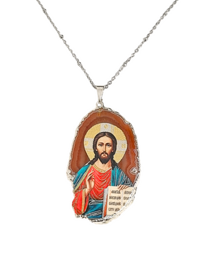 Medalha de Ágata com Ícone Jesus Pantocrator Made in Rússia-TerraCotta Arte Sacra