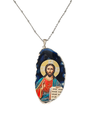 Medalha de Ágata com Ícone Jesus Pantocrator Made in Rússia-TerraCotta Arte Sacra