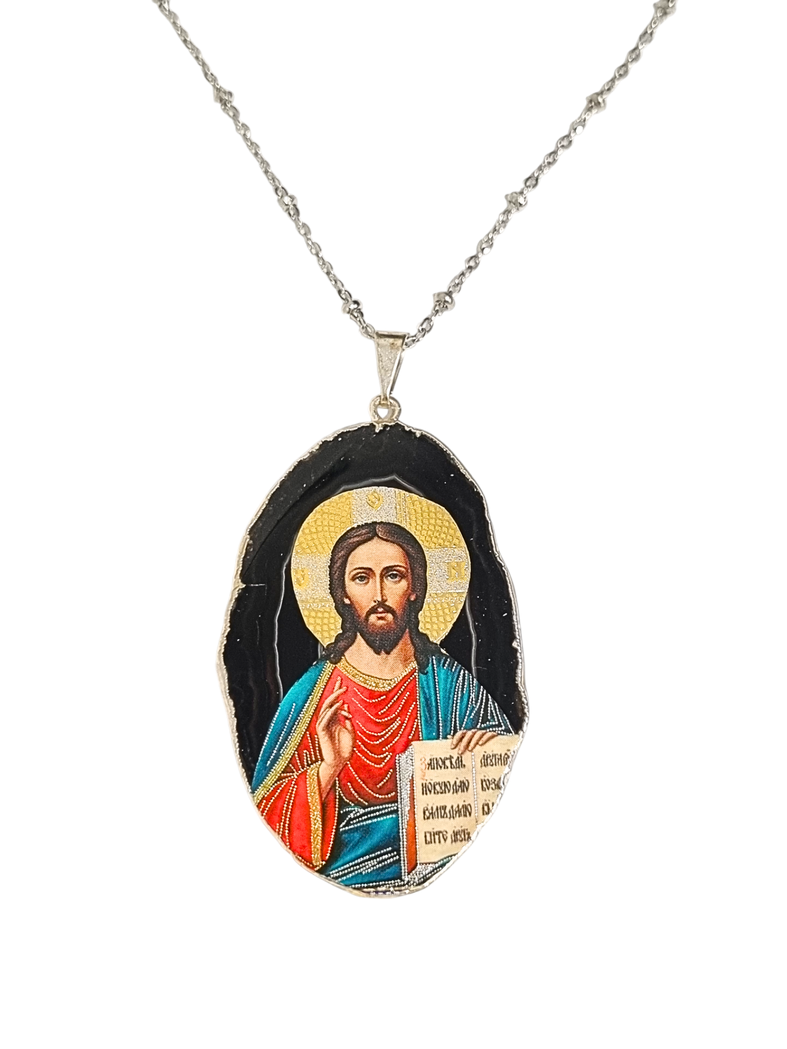 Medalha de Ágata com Ícone Jesus Pantocrator Made in Rússia-TerraCotta Arte Sacra