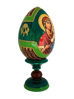 Ovo Russo em Madeira Fabergé Ícone Mãe de Deus de Jerusalém 13 cm-TerraCotta Arte Sacra