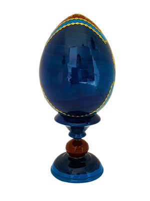 Ovo Russo em Madeira Fabergé Ícone Mãe de Deus de Jerusalém 13 cm-TerraCotta Arte Sacra