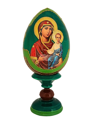 Ovo Russo em Madeira Fabergé Ícone Mãe de Deus de Jerusalém 13 cm-TerraCotta Arte Sacra