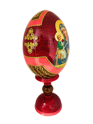 Ovo Russo em Madeira Fabergé Ícone Mãe de Deus de Jerusalém 16 cm-TerraCotta Arte Sacra