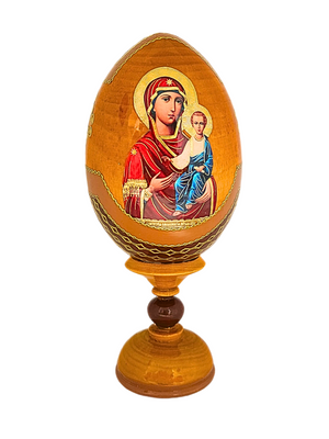 Ovo Russo em Madeira Fabergé Ícone Mãe de Deus de Jerusalém 16 cm-TerraCotta Arte Sacra