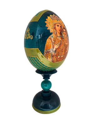 Ovo Russo em Madeira Fabergé Ícone Mãe de Deus de Jerusalém 20 cm-TerraCotta Arte Sacra