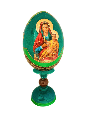 Ovo Russo em Madeira Fabergé Ícone Nossa Senhora Mãe de Deus 16 cm-TerraCotta Arte Sacra