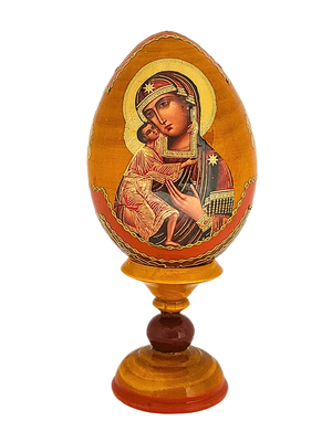 Ovo Russo em Madeira Fabergé Ícone Nossa Senhora da Ternura 13 cm-TerraCotta Arte Sacra