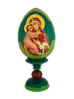 Ovo Russo em Madeira Fabergé Ícone Nossa Senhora da Ternura 13 cm-TerraCotta Arte Sacra