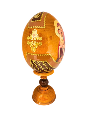 Ovo Russo em Madeira Fabergé Ícone Nossa Senhora da Ternura 16 cm-TerraCotta Arte Sacra