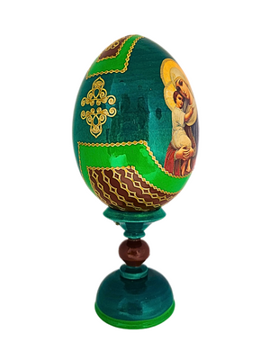 Ovo Russo em Madeira Fabergé Ícone Nossa Senhora da Ternura 16 cm-TerraCotta Arte Sacra