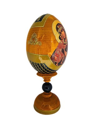 Ovo Russo em Madeira Fabergé Ícone Nossa Senhora da Ternura 20 cm-TerraCotta Arte Sacra