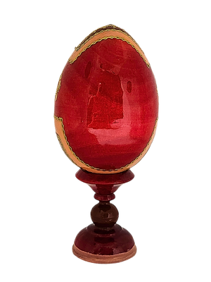 Ovo Russo em Madeira Fabergé Ícone Nossa Senhora de Kazan 13 cm-TerraCotta Arte Sacra