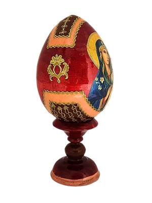 Ovo Russo em Madeira Fabergé Ícone Nossa Senhora do Lírio 13 cm-TerraCotta Arte Sacra