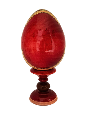 Ovo Russo em Madeira Fabergé Ícone Nossa Senhora do Lírio 13 cm-TerraCotta Arte Sacra