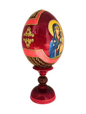 Ovo Russo em Madeira Fabergé Ícone Nossa Senhora do Lírio 16 cm-TerraCotta Arte Sacra