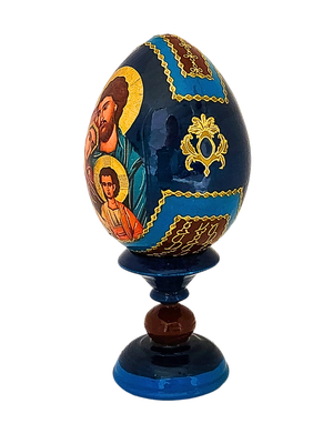 Ovo Russo em Madeira Fabergé Ícone Sagrada Família 13 cm-TerraCotta Arte Sacra