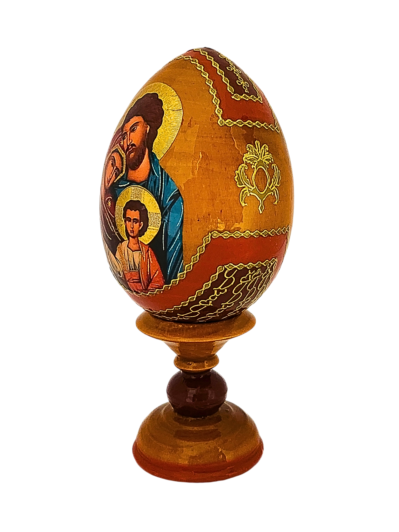 Ovo Russo em Madeira Fabergé Ícone Sagrada Família 13 cm-TerraCotta Arte Sacra