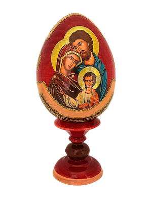 Ovo Russo em Madeira Fabergé Ícone Sagrada Família 13 cm-TerraCotta Arte Sacra