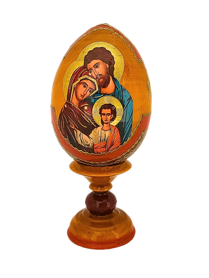 Ovo Russo em Madeira Fabergé Ícone Sagrada Família 13 cm-TerraCotta Arte Sacra