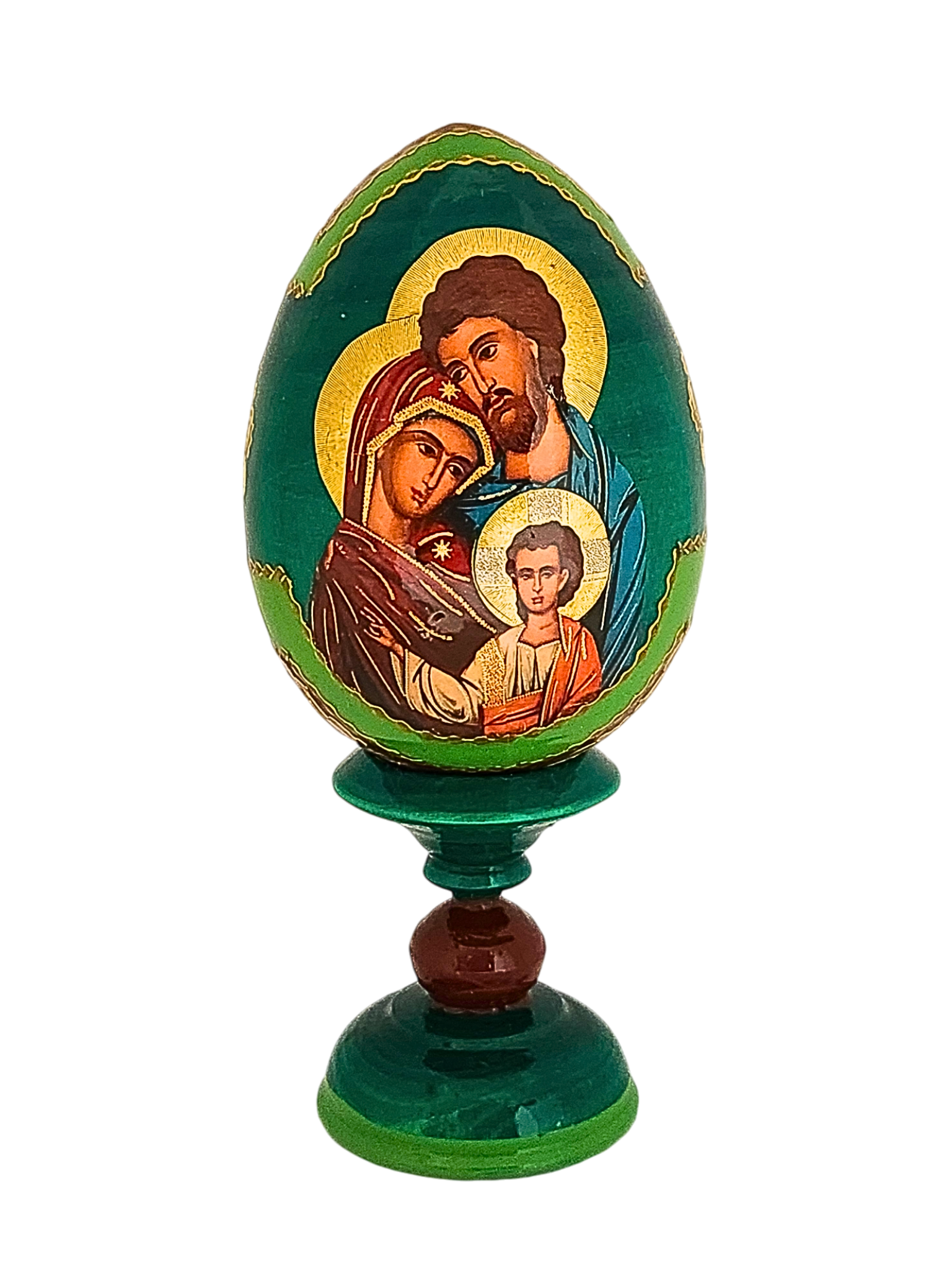 Ovo Russo em Madeira Fabergé Ícone Sagrada Família 13 cm-TerraCotta Arte Sacra