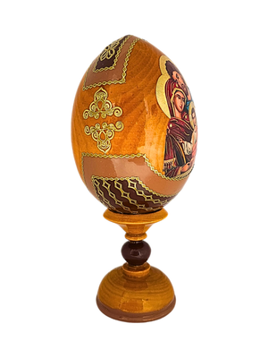 Ovo Russo em Madeira Fabergé Ícone Sagrada Família 16 cm-TerraCotta Arte Sacra