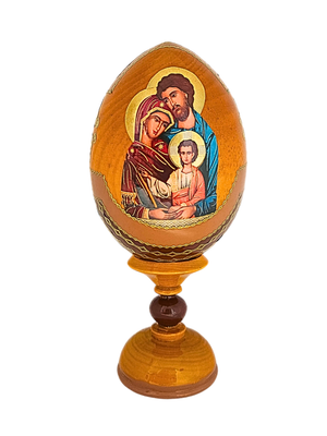 Ovo Russo em Madeira Fabergé Ícone Sagrada Família 16 cm-TerraCotta Arte Sacra