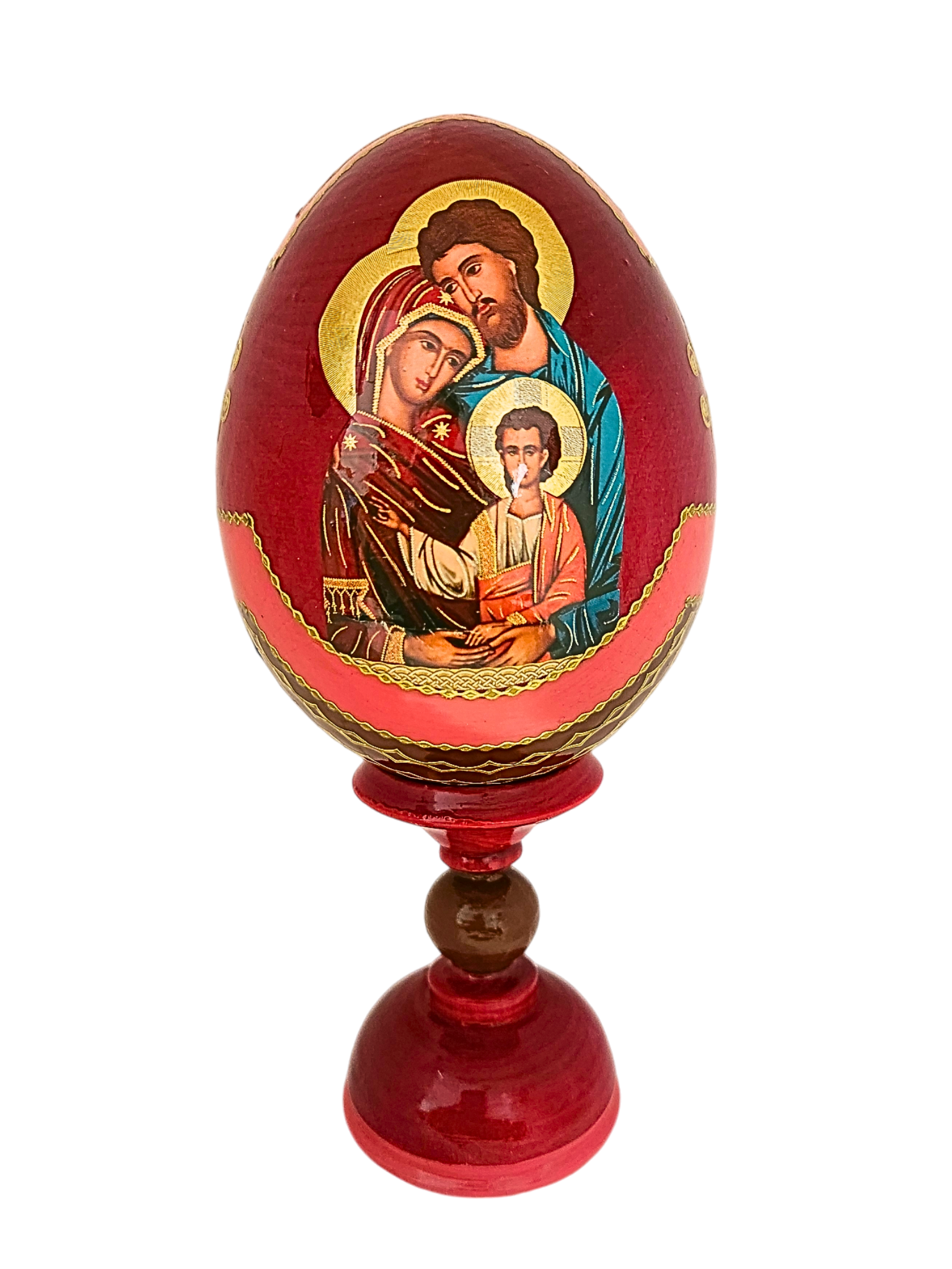 Ovo Russo em Madeira Fabergé Ícone Sagrada Família 16 cm-TerraCotta Arte Sacra