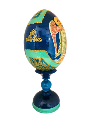 Ovo Russo em Madeira Fabergé Ícone São Miguel Arcanjo 20 cm-TerraCotta Arte Sacra